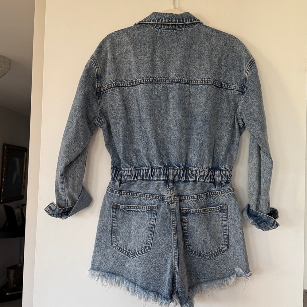 .idem ditto Denim Distressed Women’s Long Sleeve Romper in Vintage Blue Sz M NWT - Picture 4 of 12